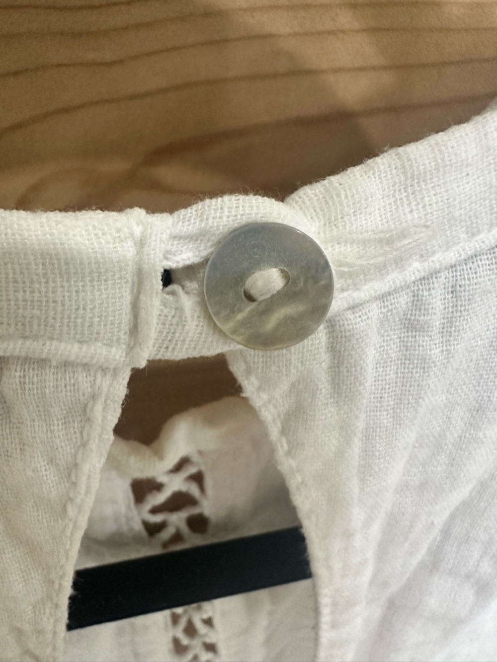 Jen's Pirate Booty White Lace-Trim Peasant Tie Crop Blouse - Picture 8 of 10